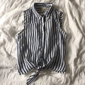 Striped Sleeveless Button Up